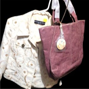 Ladies combo Jacket & bag Gold trim cropped jacket and mauve tote by Bianca